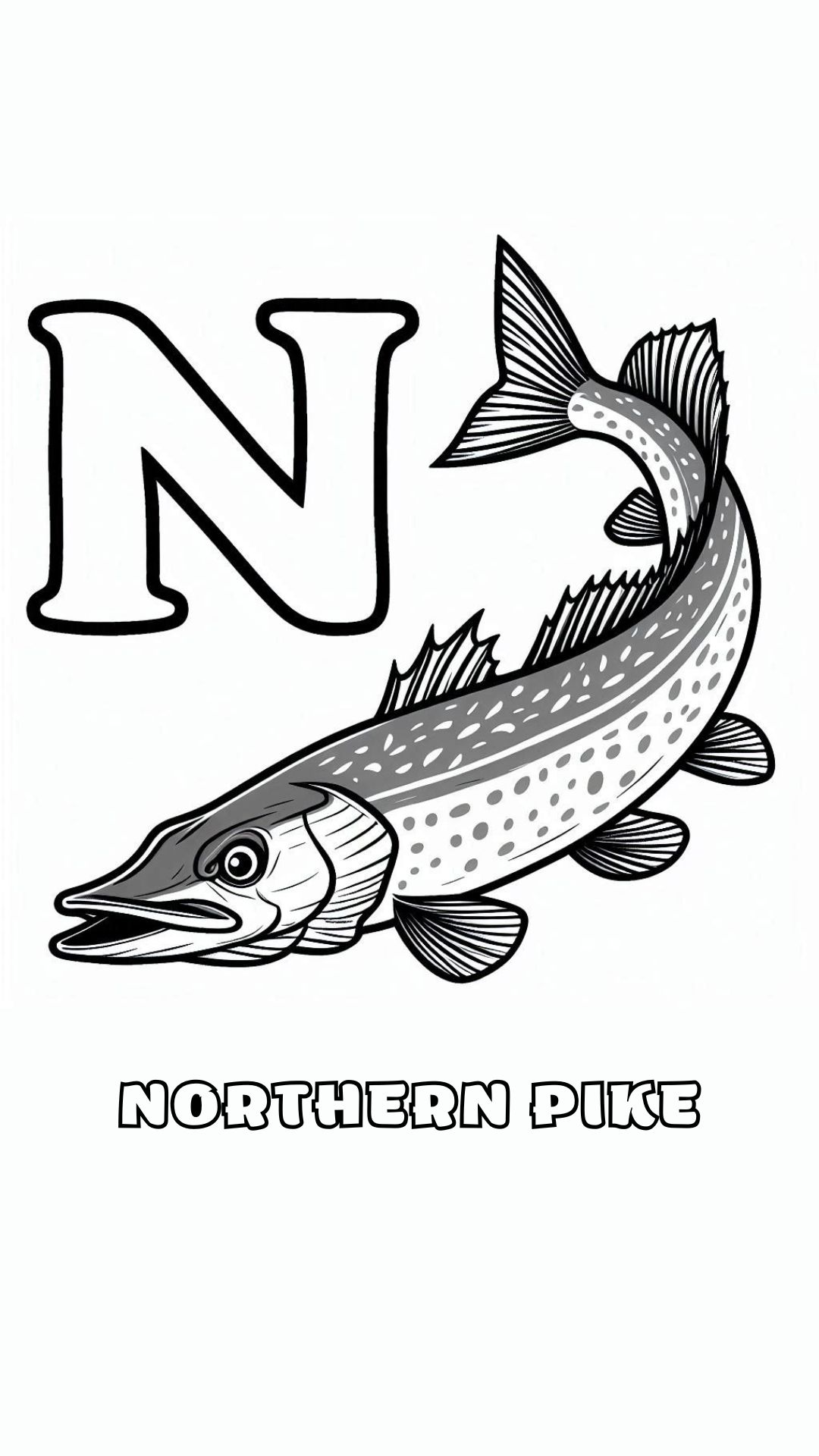 Letter N kleurplaat – Northern Pike