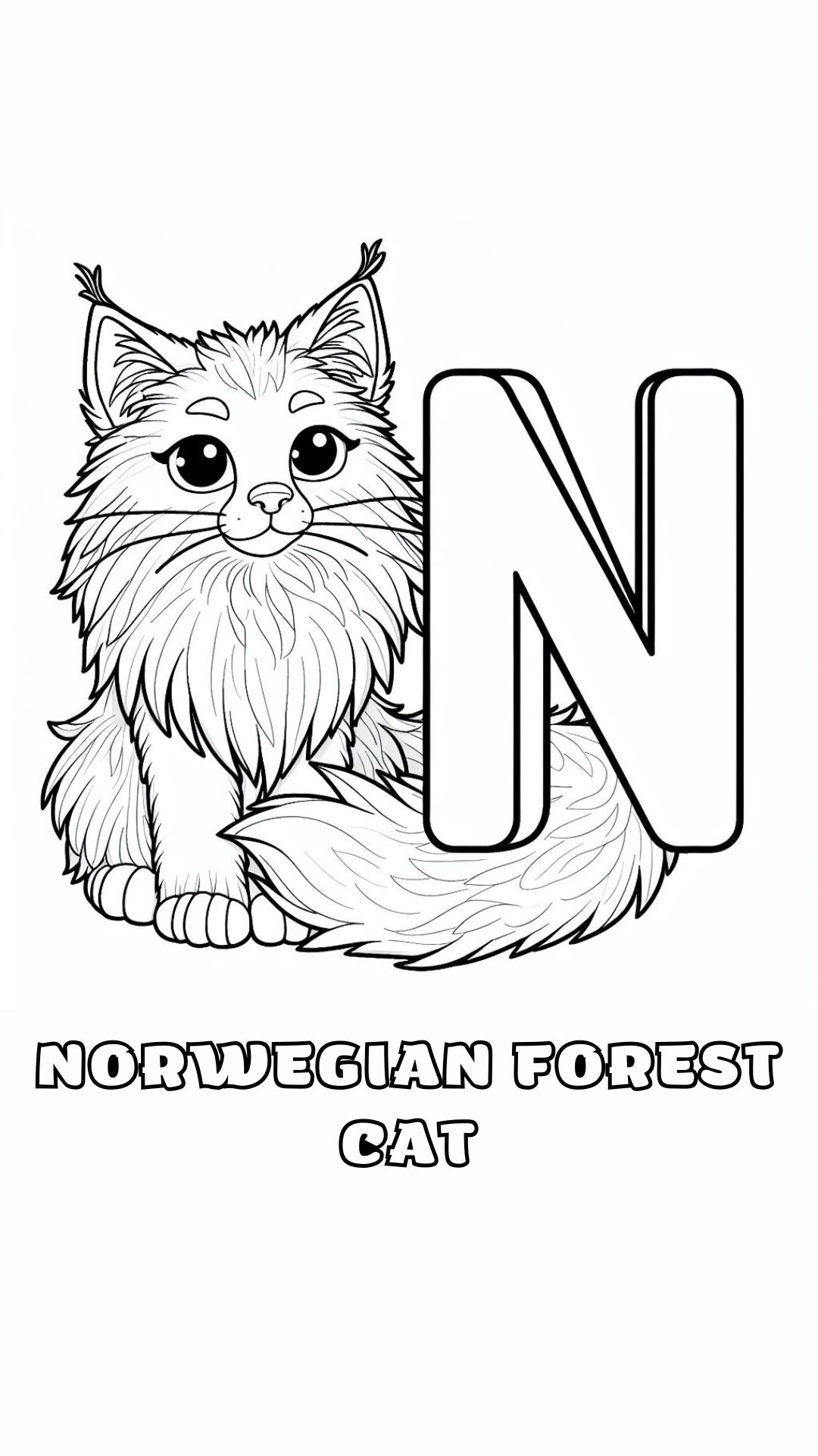 Letter N kleurplaat – Norwegian Forest Cat