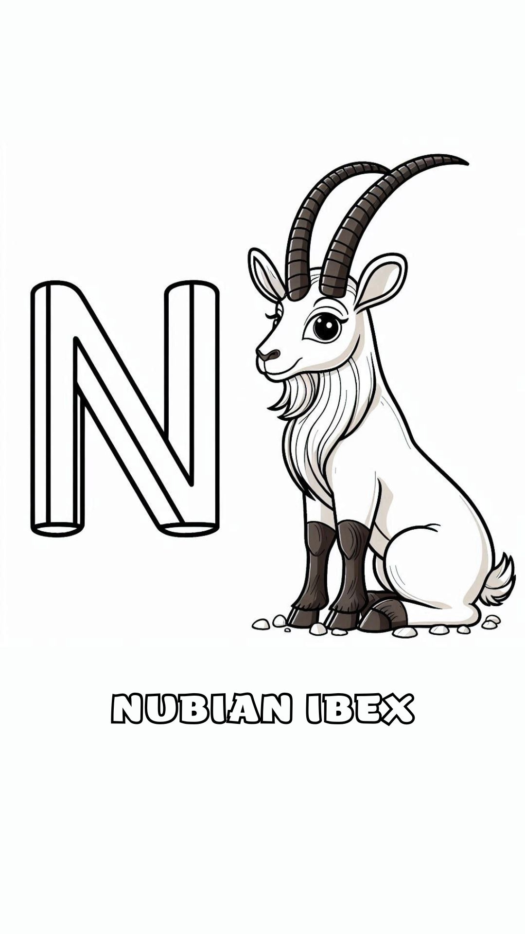 Letter N kleurplaat – Nubian Ibex