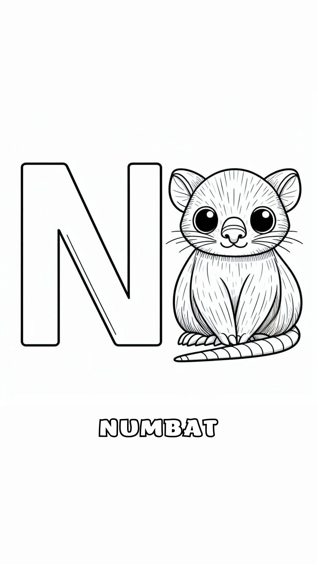 Letter N kleurplaat – Numbat