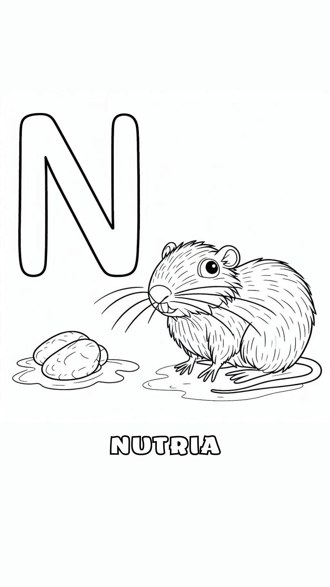 Letter N kleurplaat – Nutria