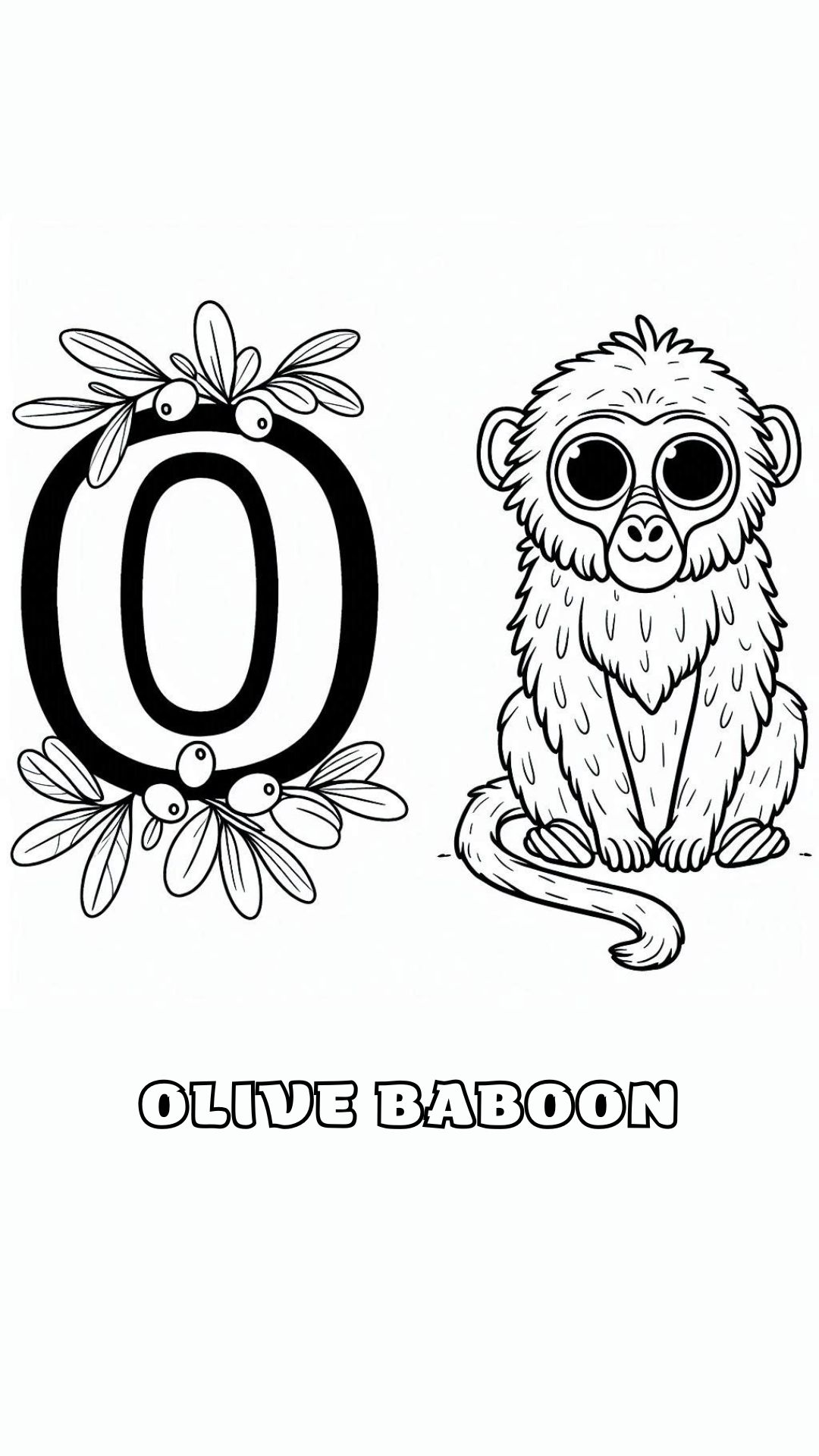 Letter O kleurplaat – Olive Baboon