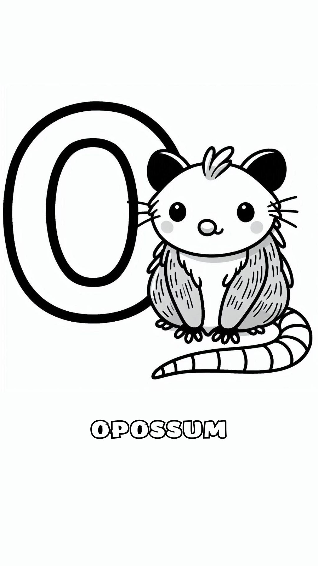 Letter O kleurplaat – Opossum