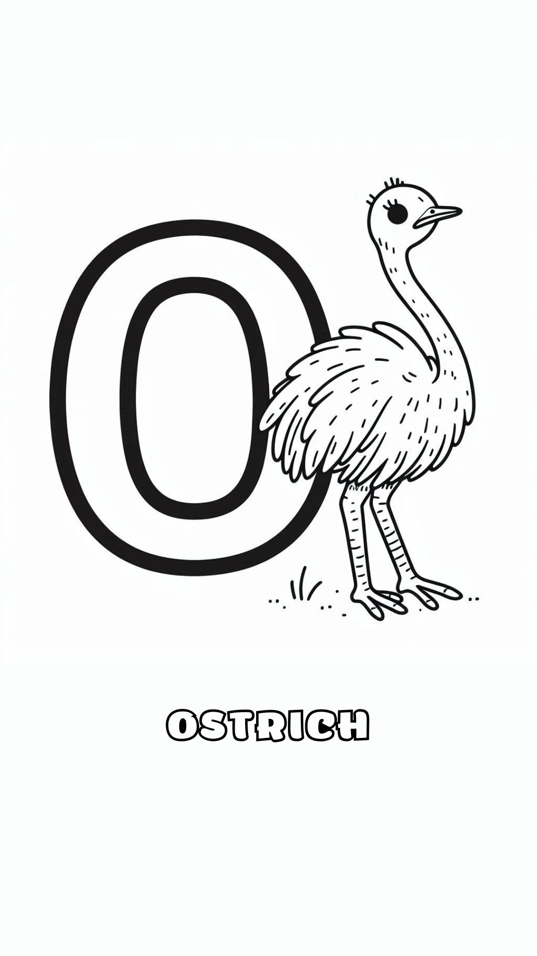 Letter O kleurplaat – Ostrich