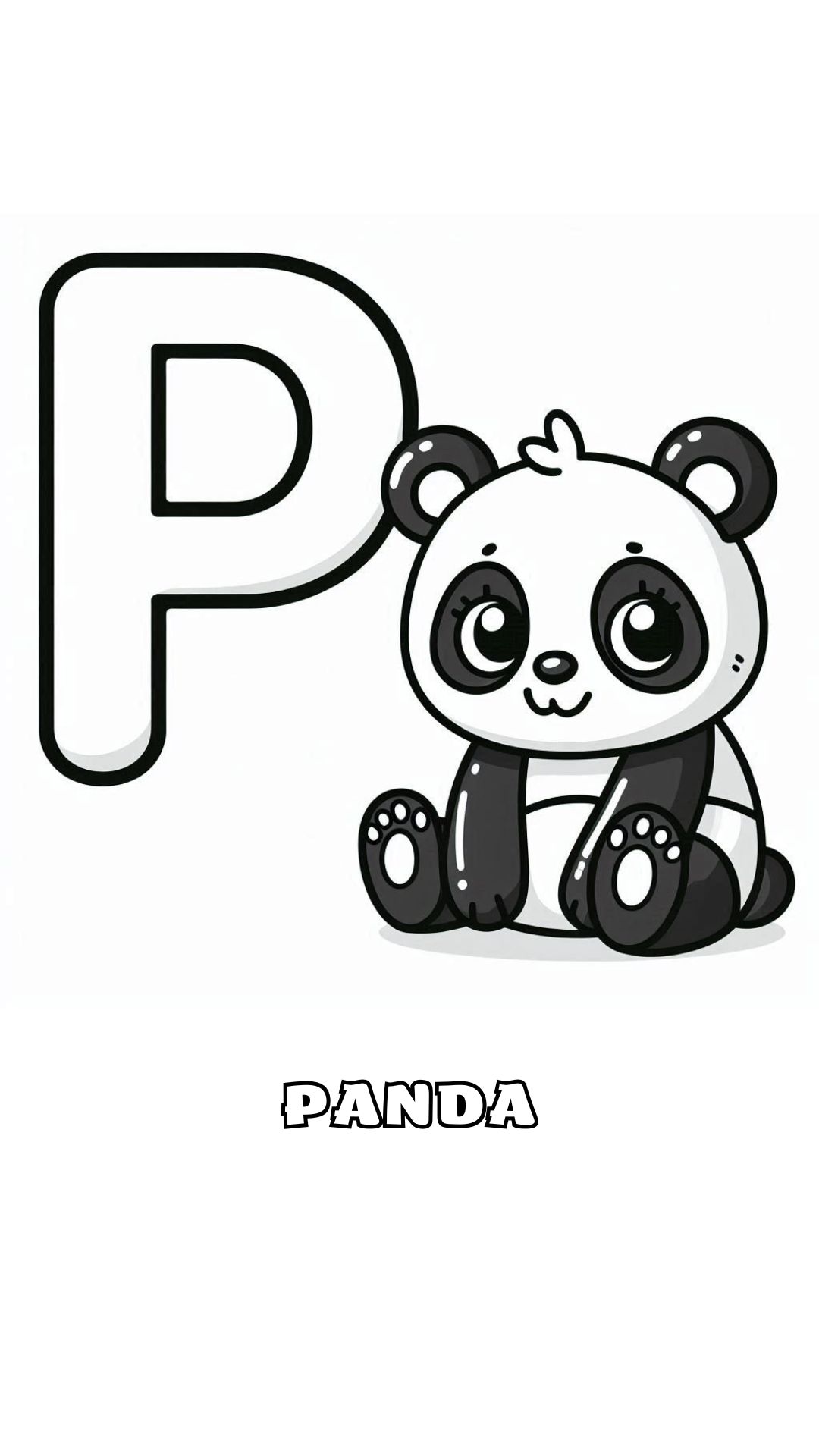 Letter P kleurplaat – Panda