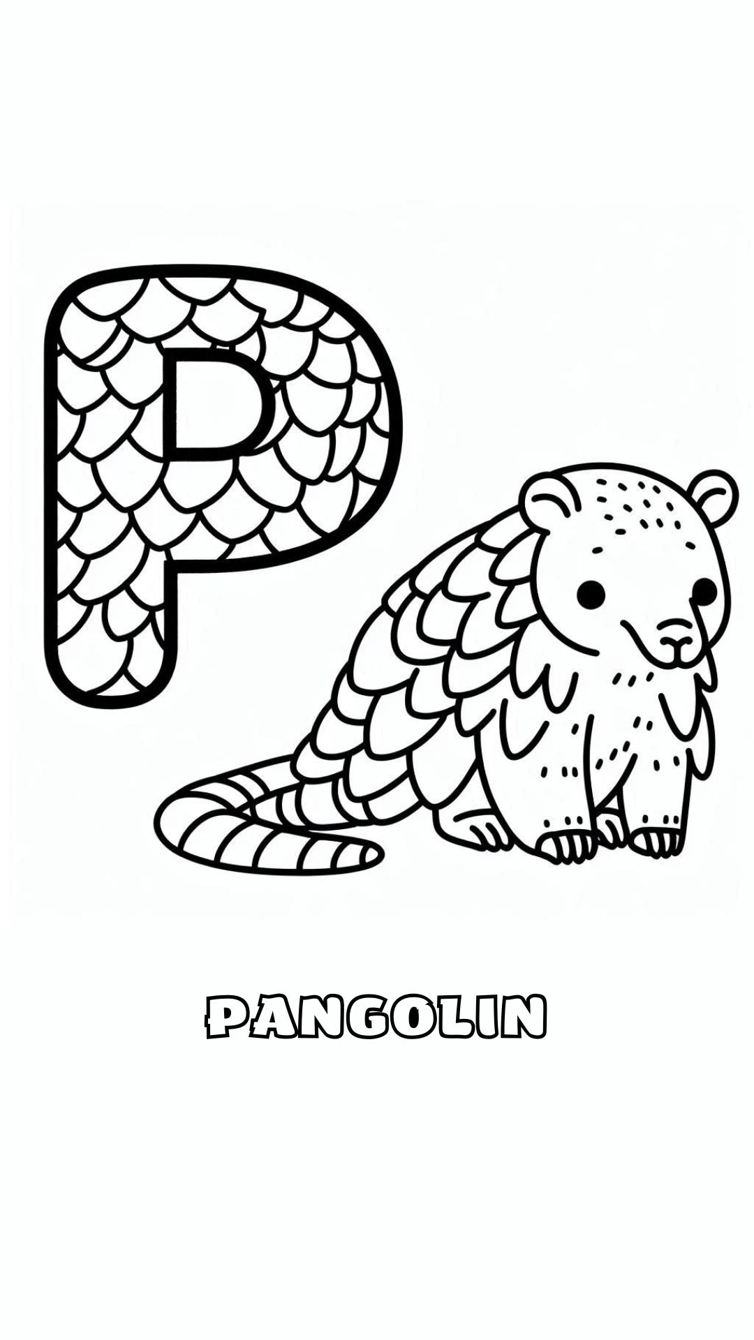 Letter P kleurplaat – Pangolin