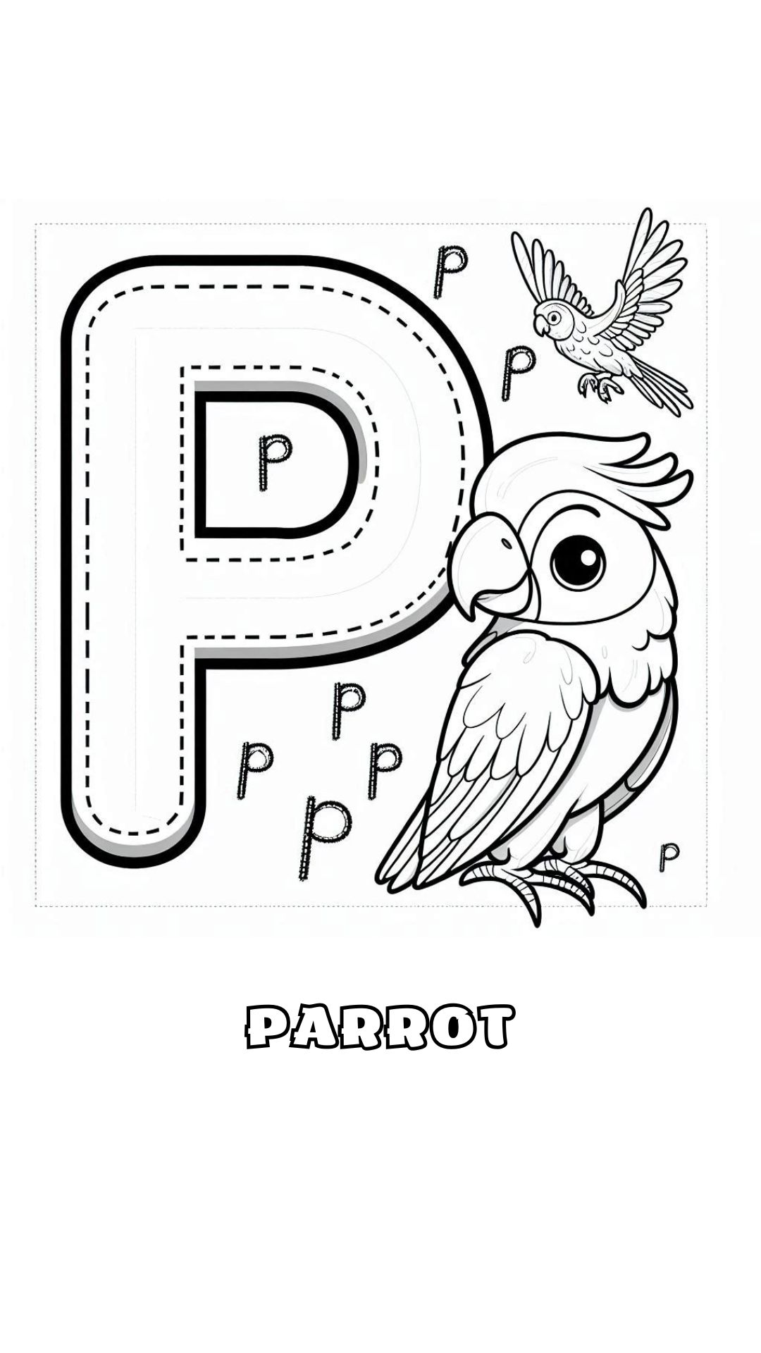 Letter P kleurplaat – Parrot