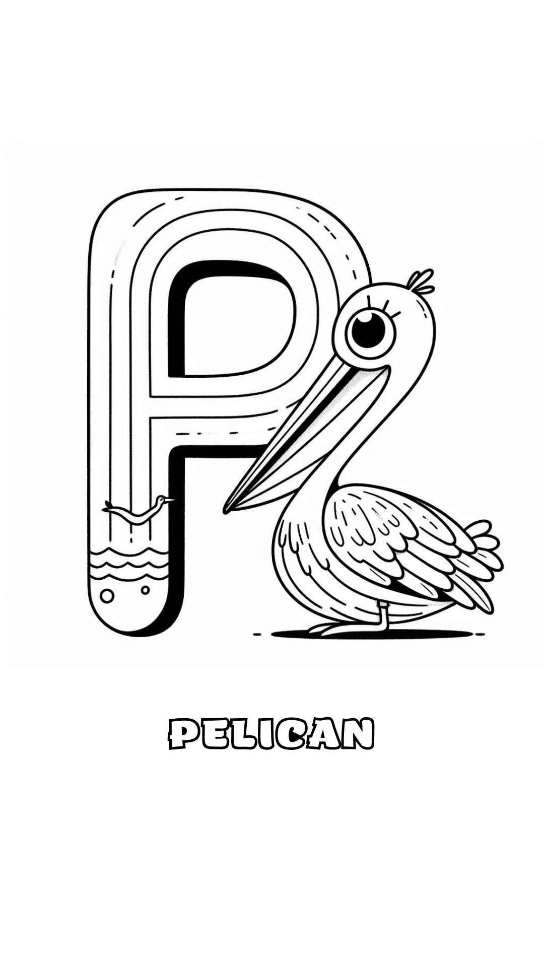 Letter P kleurplaat – Pelican