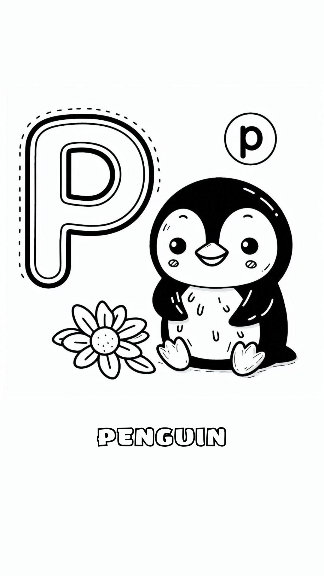 Letter P kleurplaat – Penguin