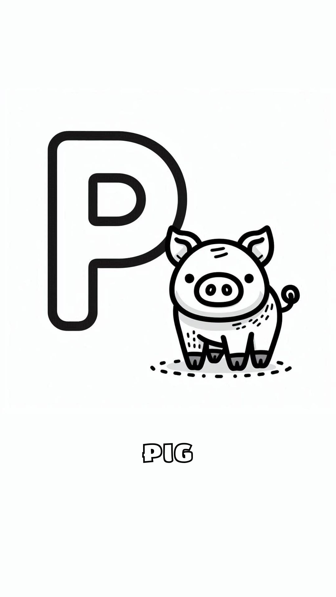 Letter P kleurplaat – Pig