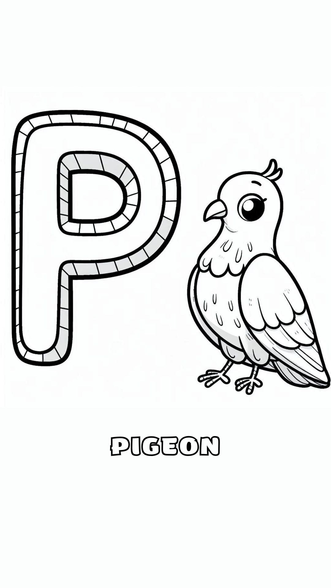 Letter P kleurplaat – Pigeon