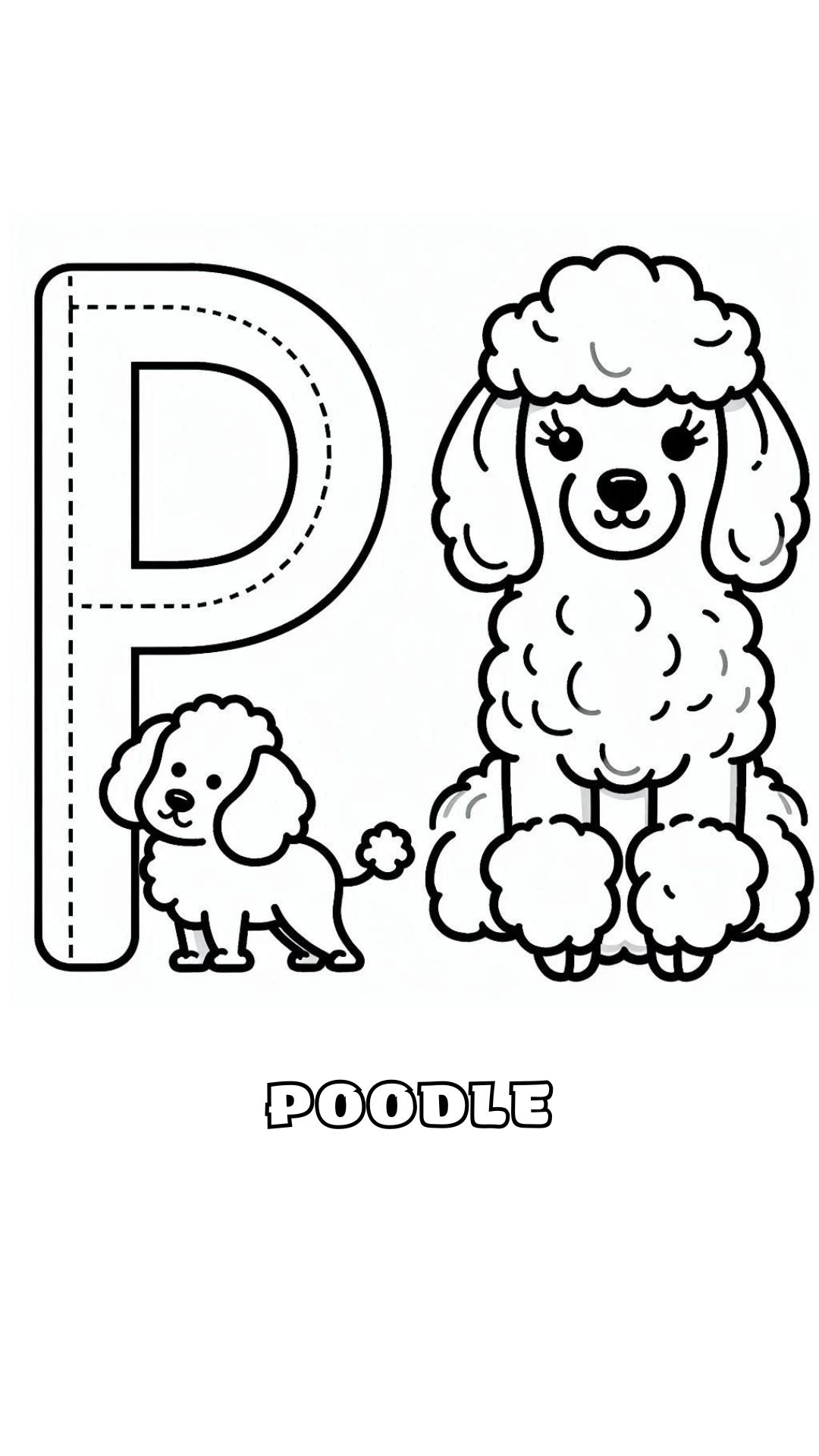 Letter P kleurplaat – Poodle