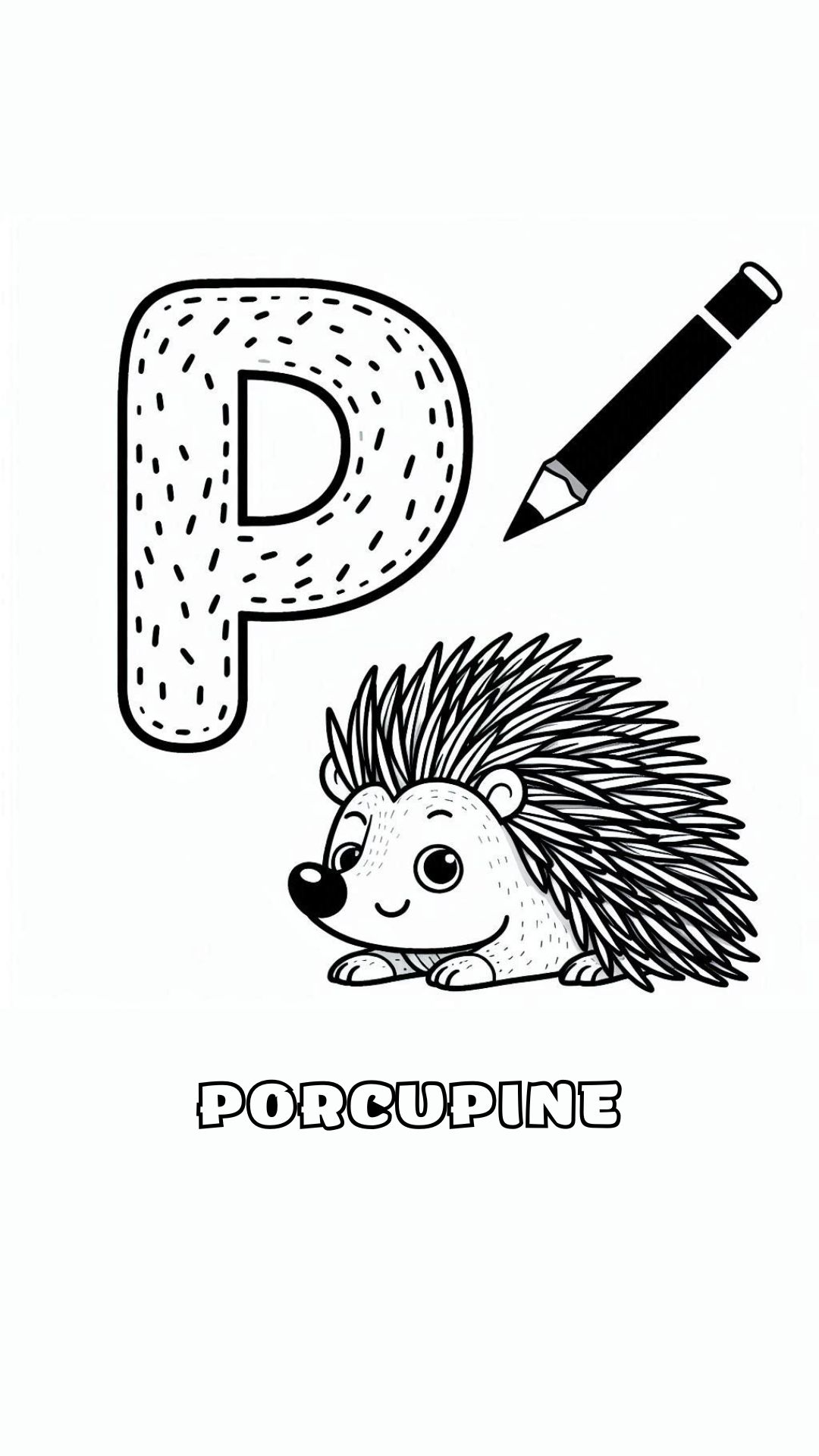 Letter P kleurplaat – Porcupine