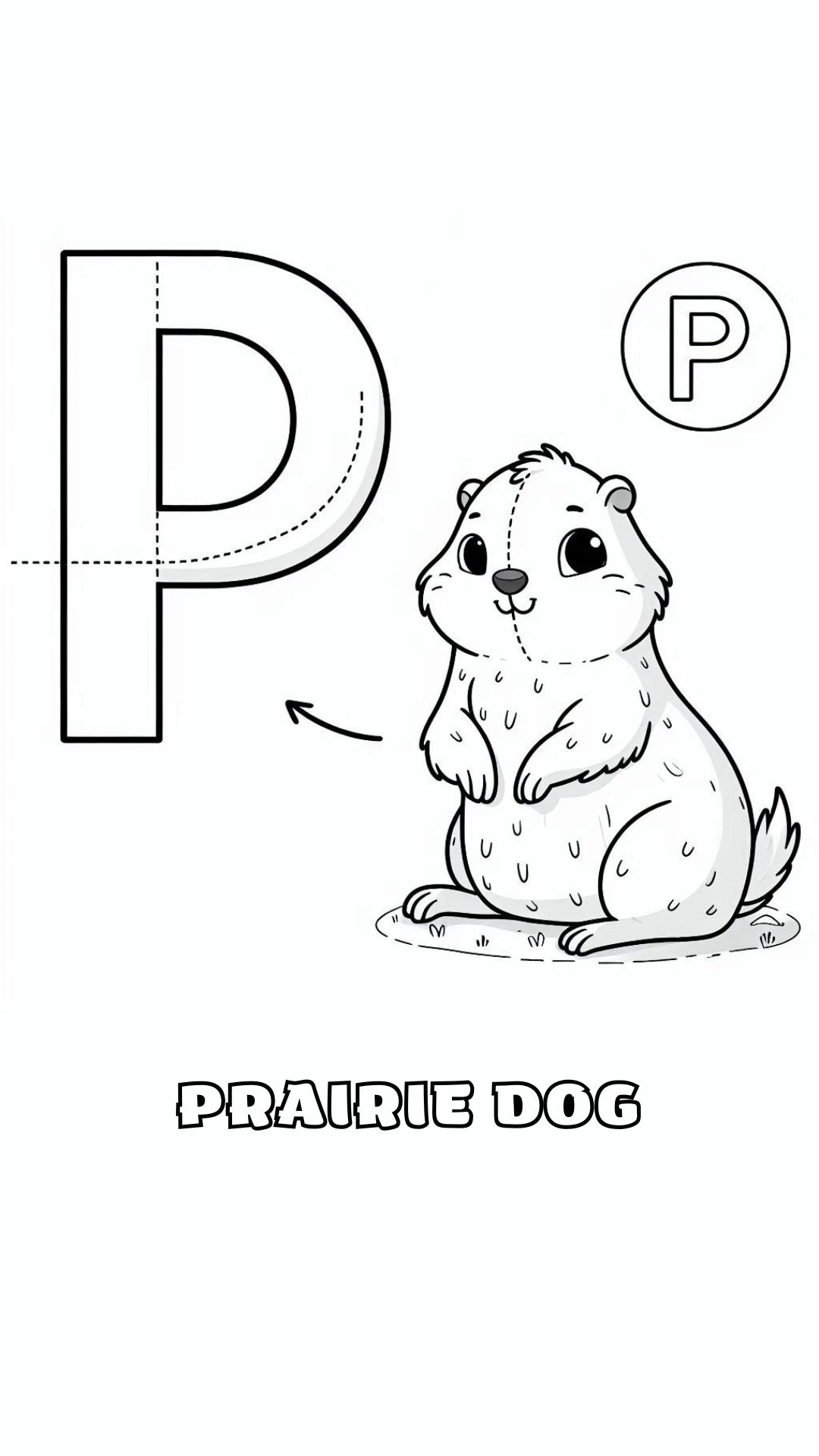 Letter P kleurplaat – Prairie Dog