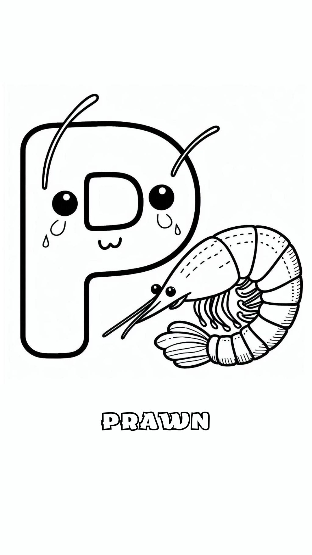 Letter P kleurplaat – Prawn