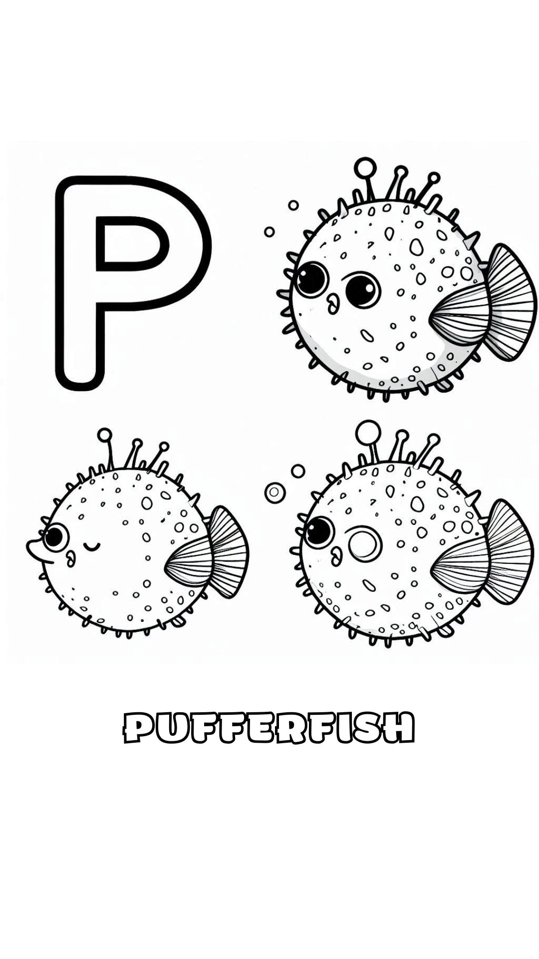 Letter P kleurplaat – Pufferfish