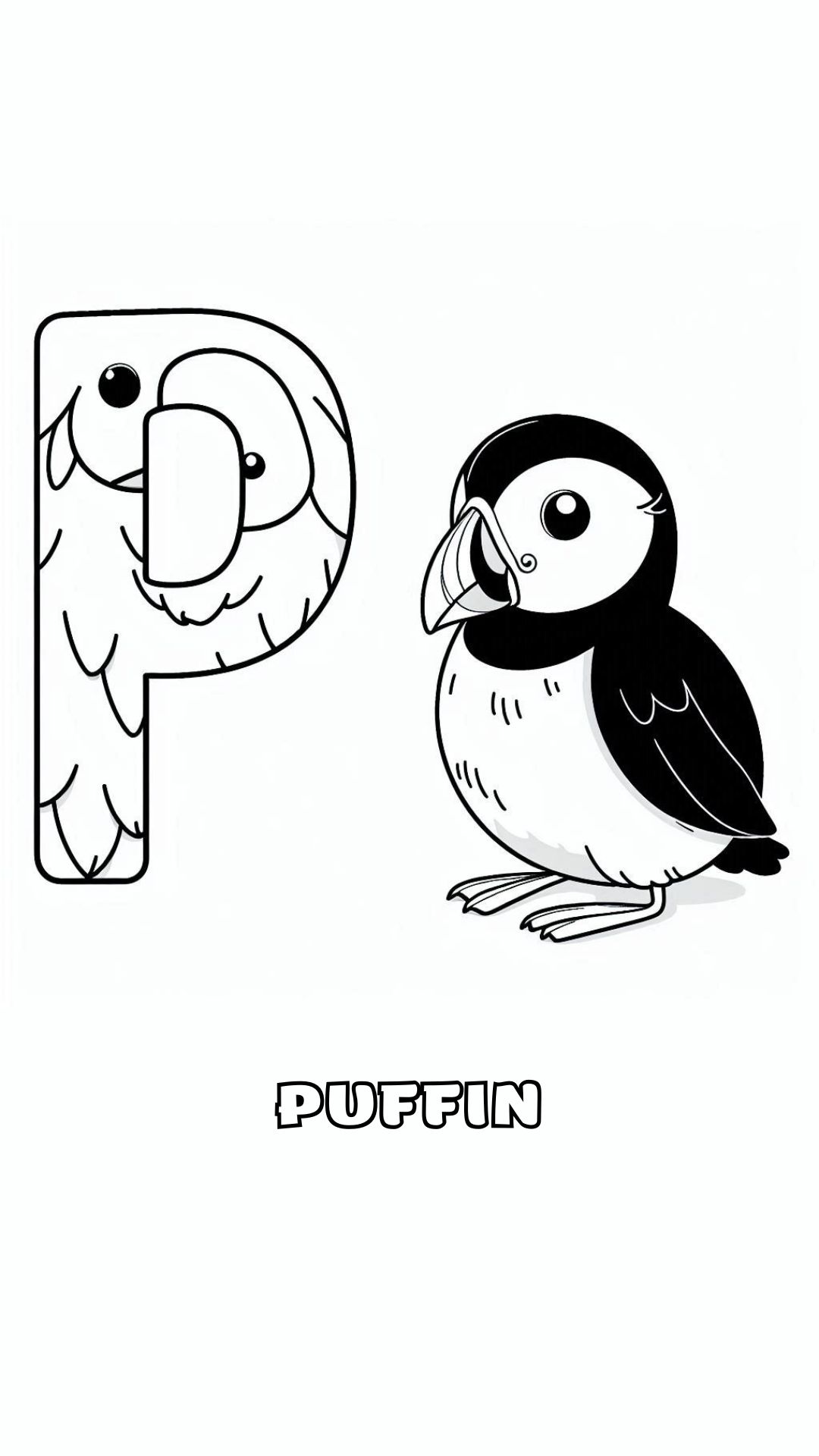 Letter P kleurplaat – Puffin