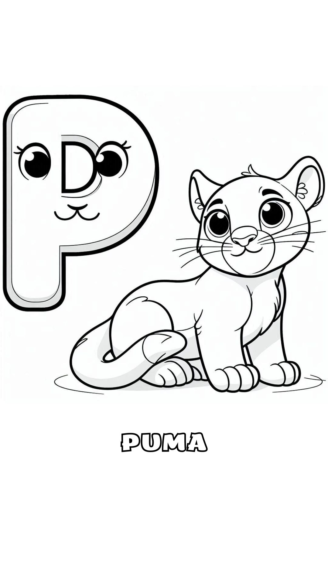 Letter P kleurplaat – Puma