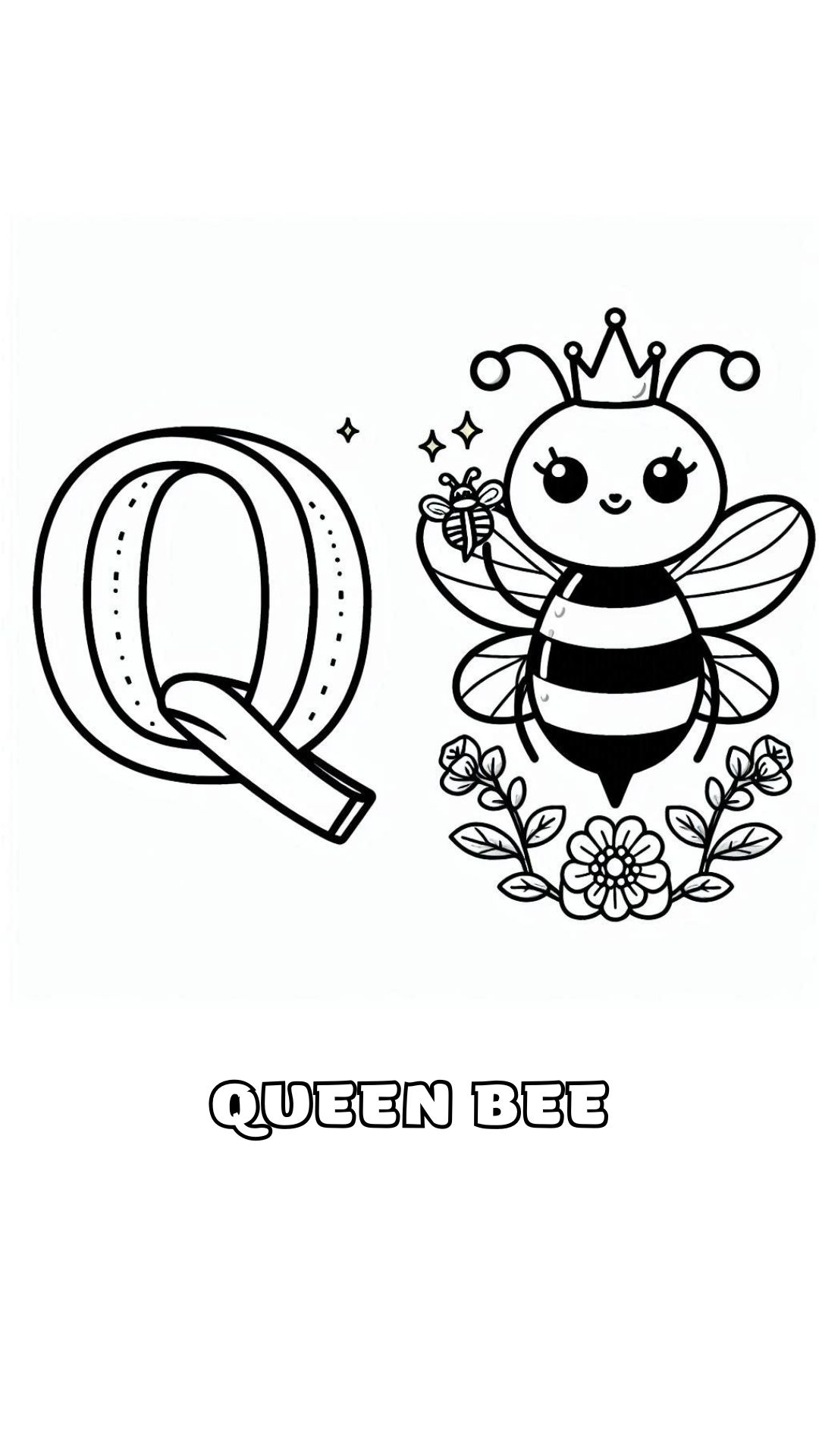 Letter Q kleurplaat – Queen Bee 2