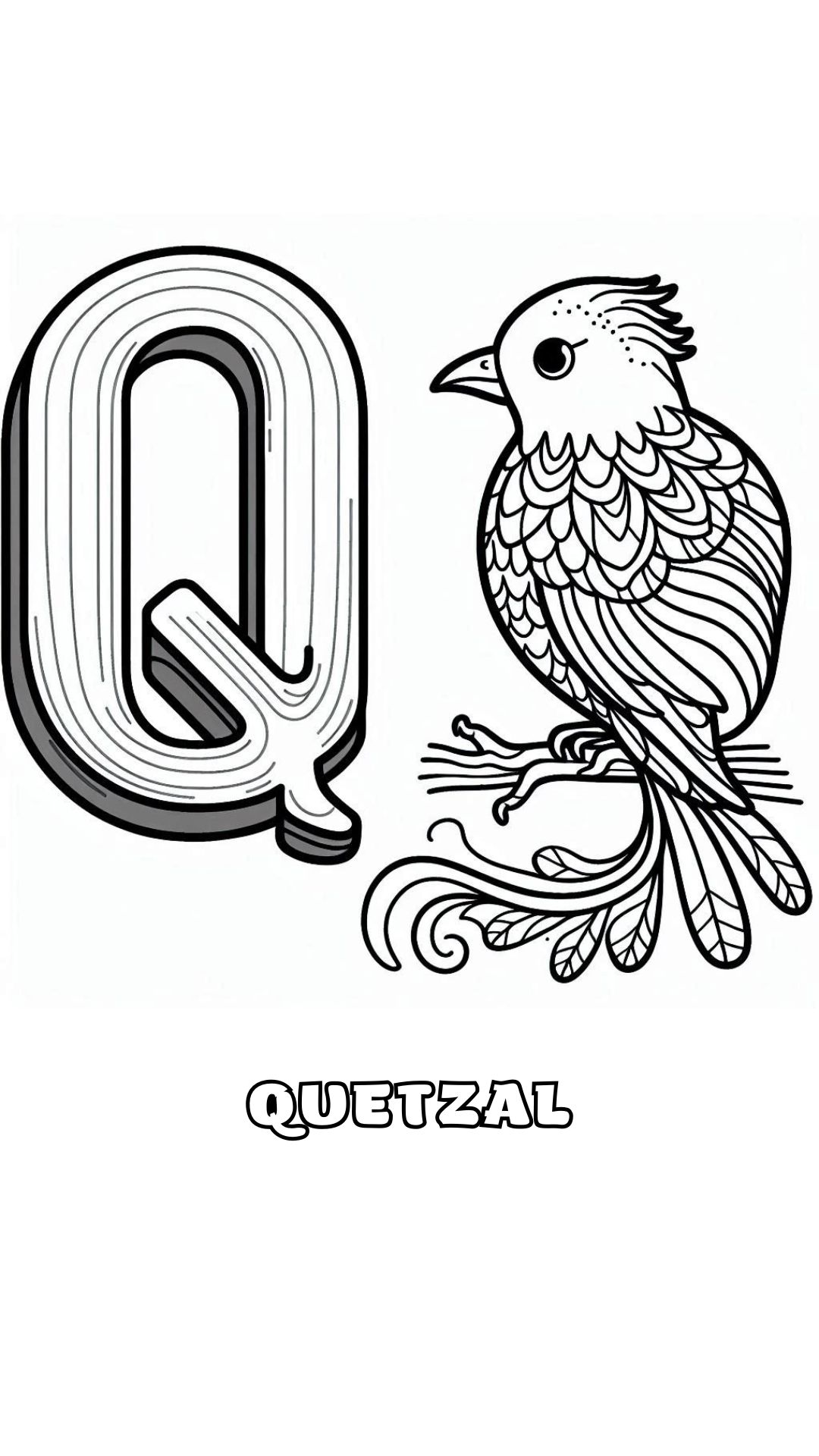 Letter Q kleurplaat – Quetzal 1