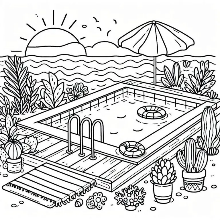 24 Swimming pool coloring pages for Kids Free Printables