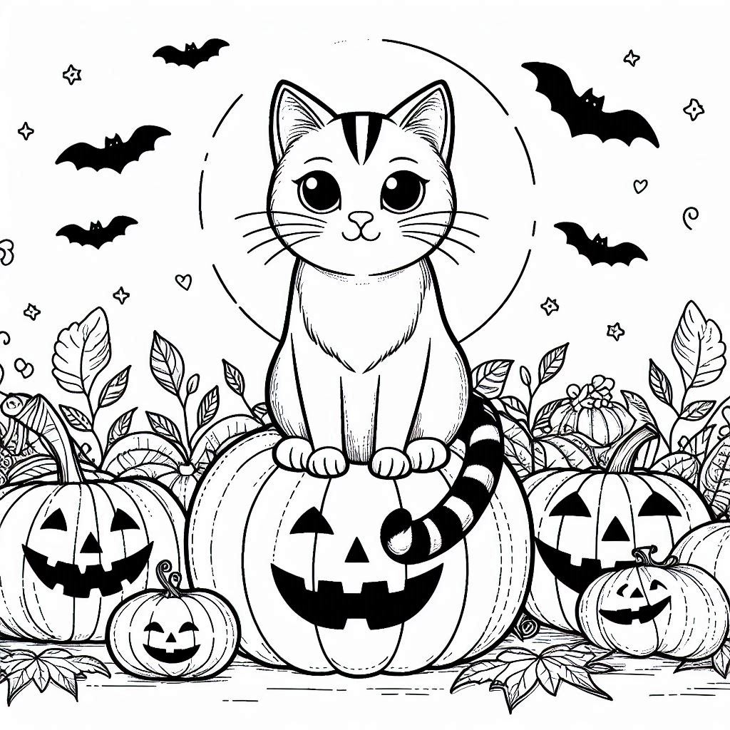 Zwarte kat Halloween kleurplaat1