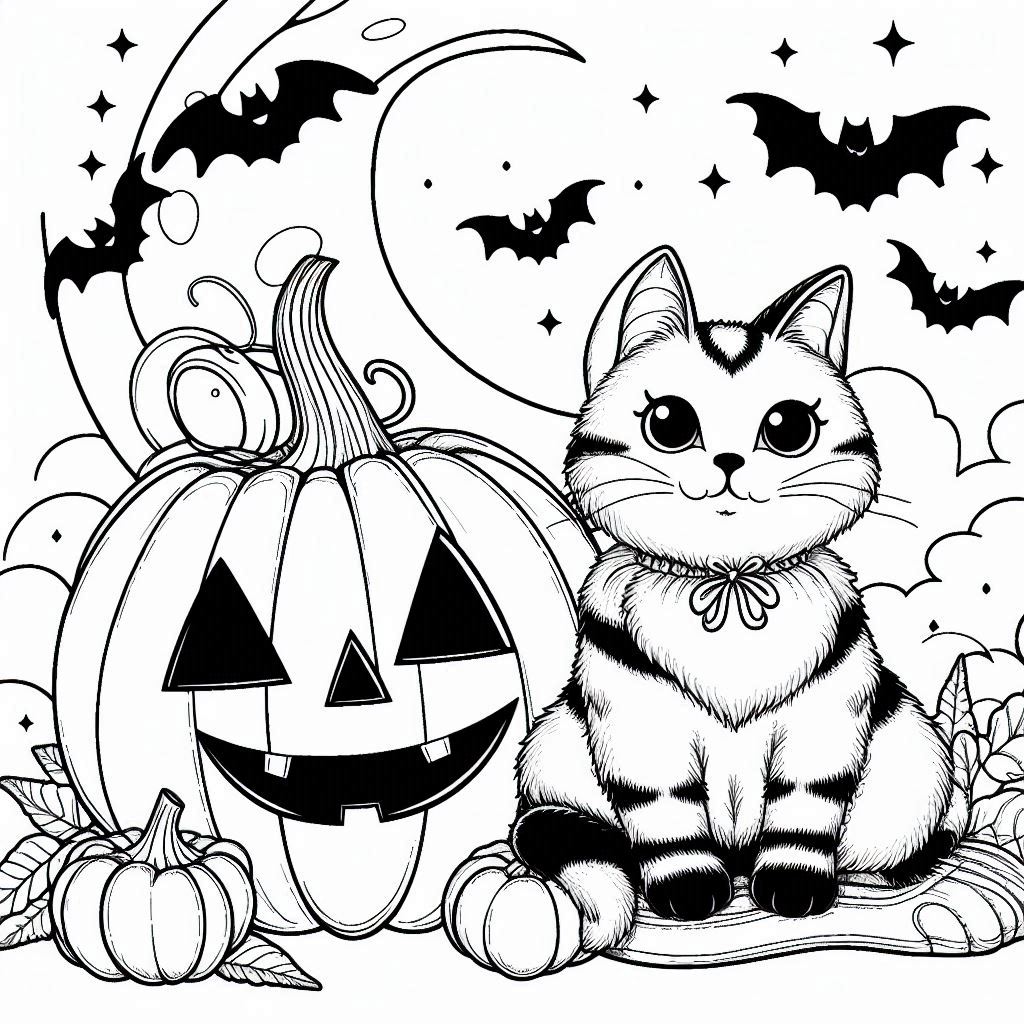 Zwarte kat Halloween kleurplaat12