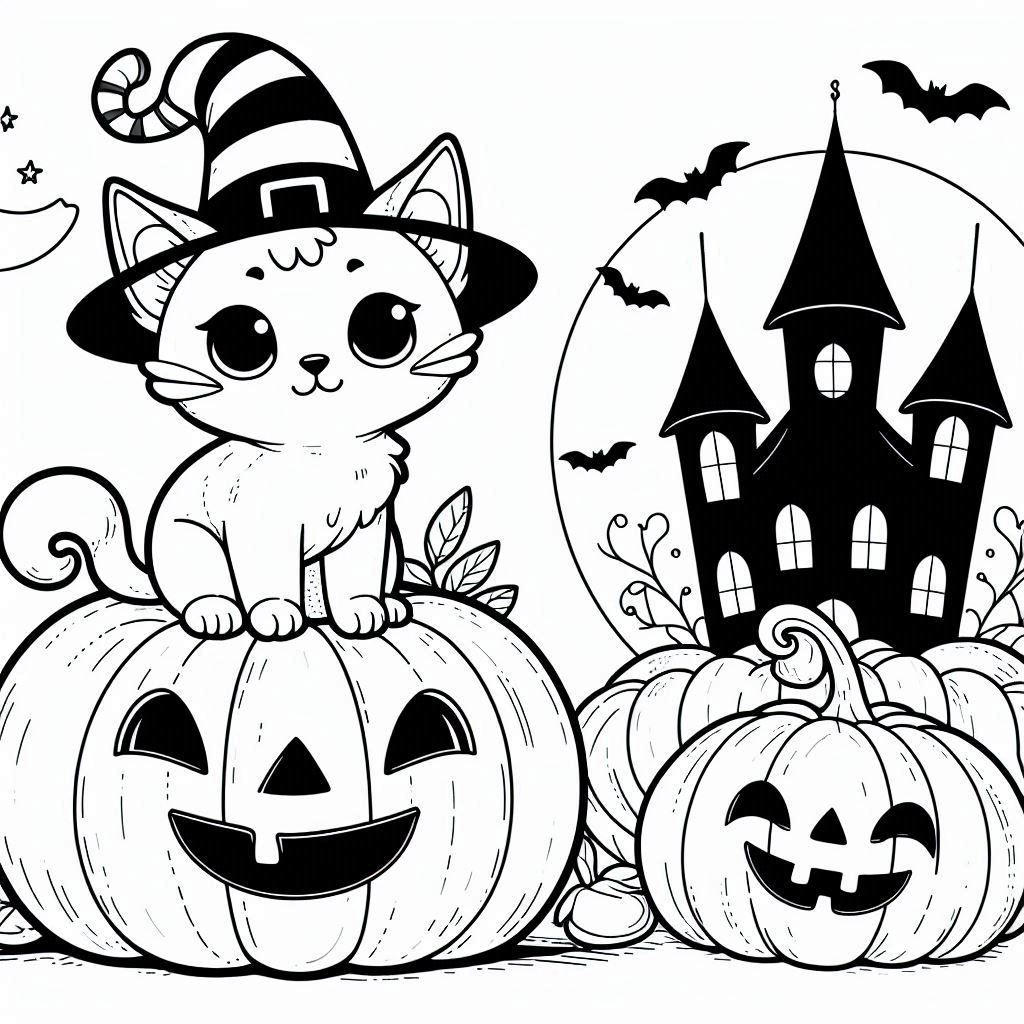 Zwarte kat Halloween kleurplaat9