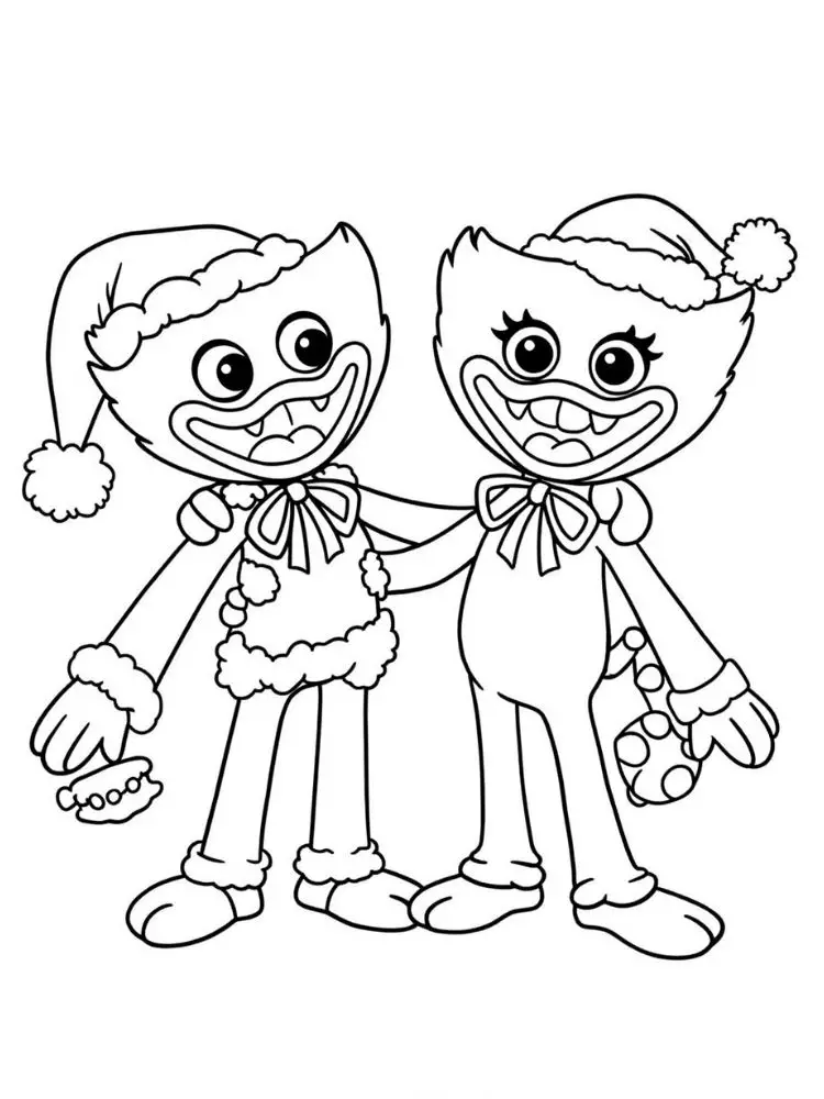 Poppy playtime kleurplaat 8 huggy en kissy vieren kerst samen kleurplaat