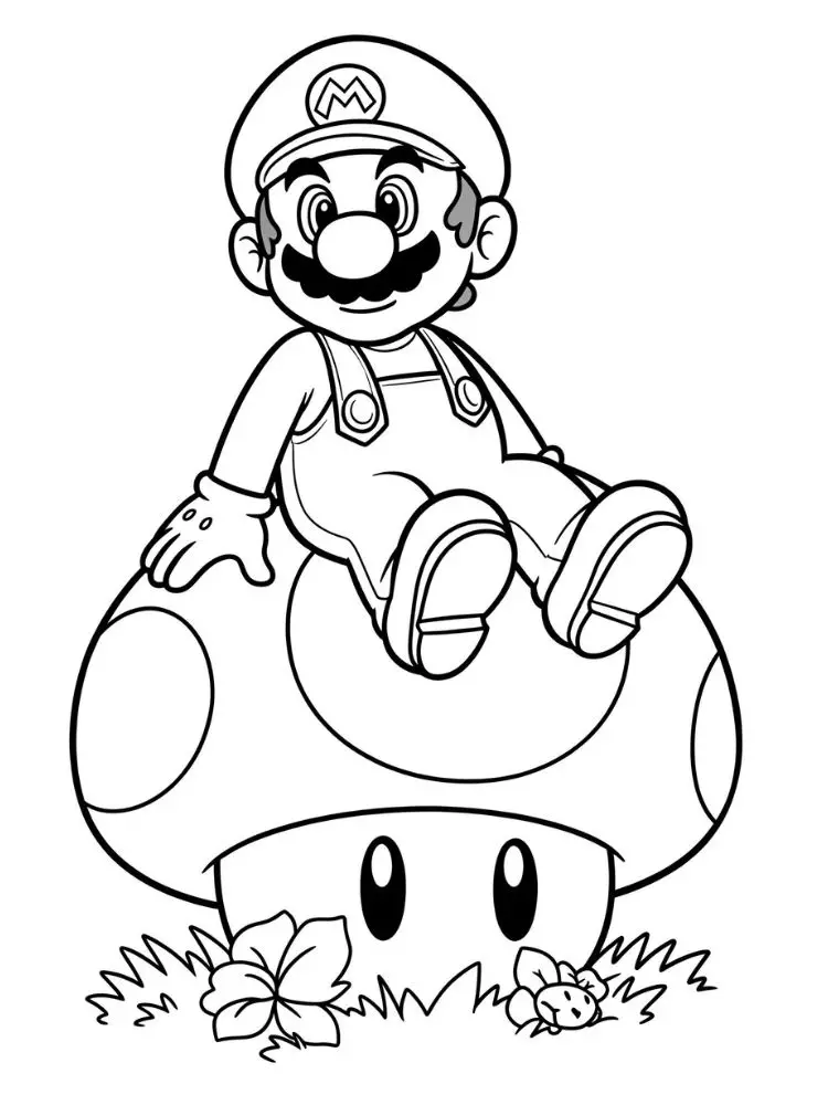 Mario kleurplaat 9 mario op een reuzenpaddenstoel kleurplaat