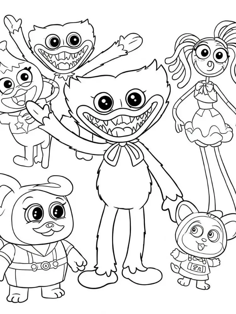 Poppy playtime kleurplaat 9 speelse poppy playtime vrienden zwaaien hallo kleurplaat