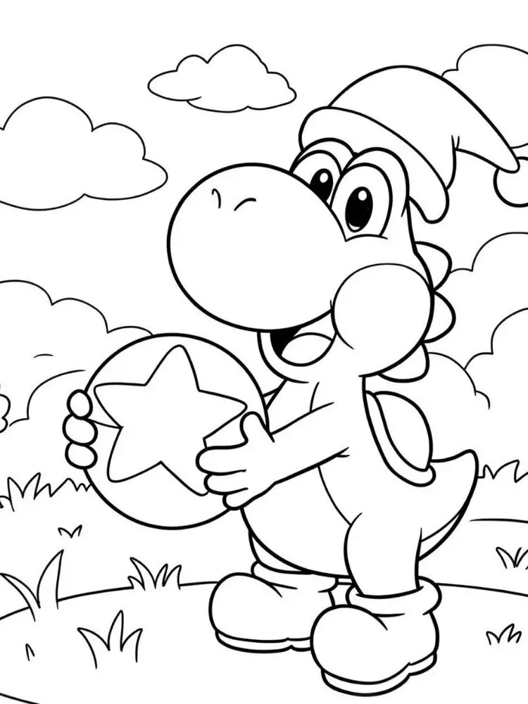 Yoshi kleurplaat 10 yoshi met een ster kleurplaat