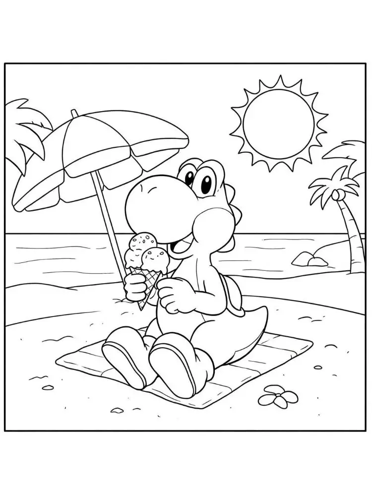 Yoshi kleurplaat 9 yoshi op het strand kleurplaat