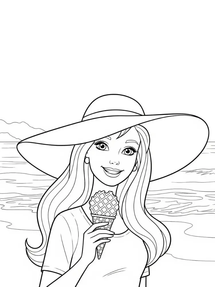 Barbie kleurplaat 9 zomerijsje met barbie kleurplaat