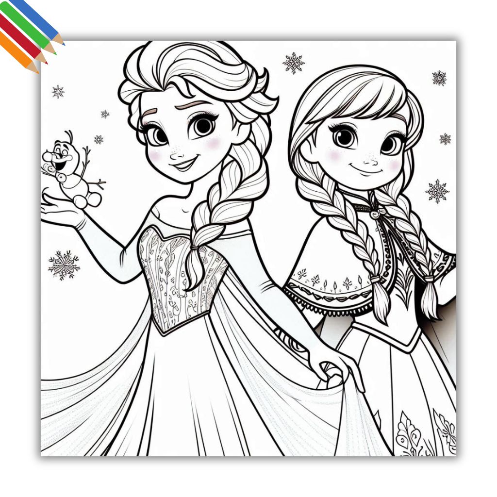 Elsa en Anna kleurplaat thumbnail