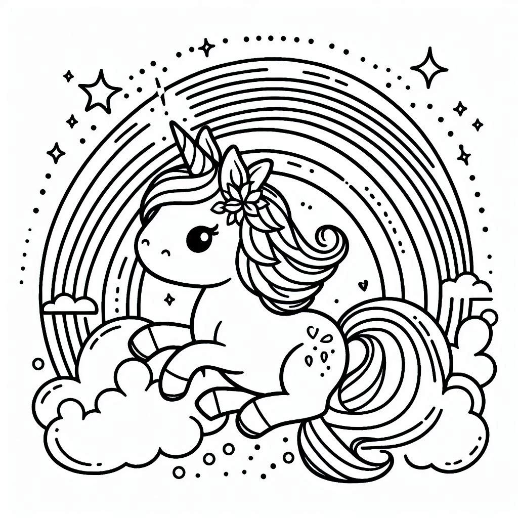 Gratis tekening Unicorn Regenboog