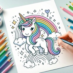 Kleurplaat Unicorn Regenboog thumbnail