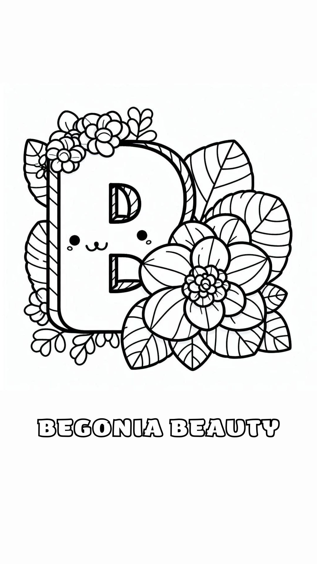 Letter B kleurplaat – bloemen Begonia Beauty