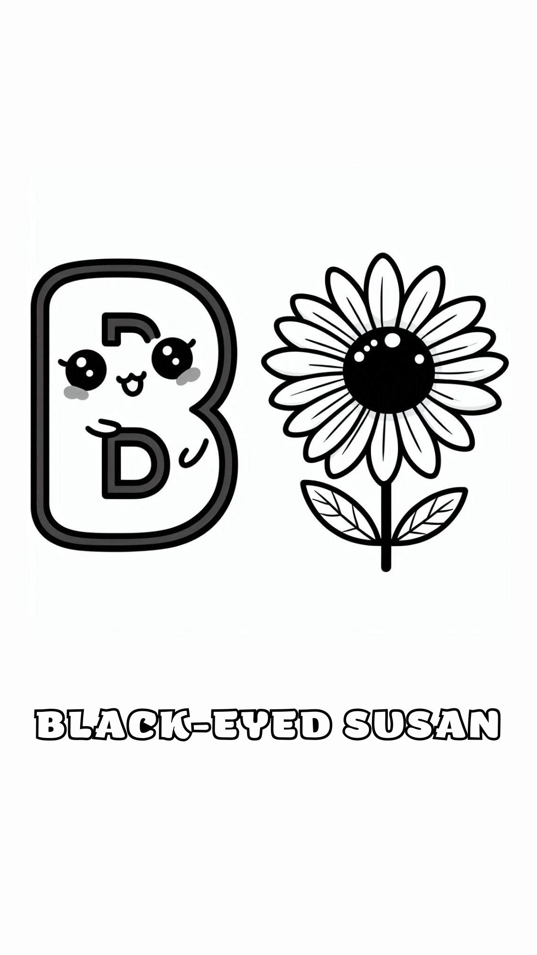 Letter B kleurplaat – bloemen Black eyed Susan