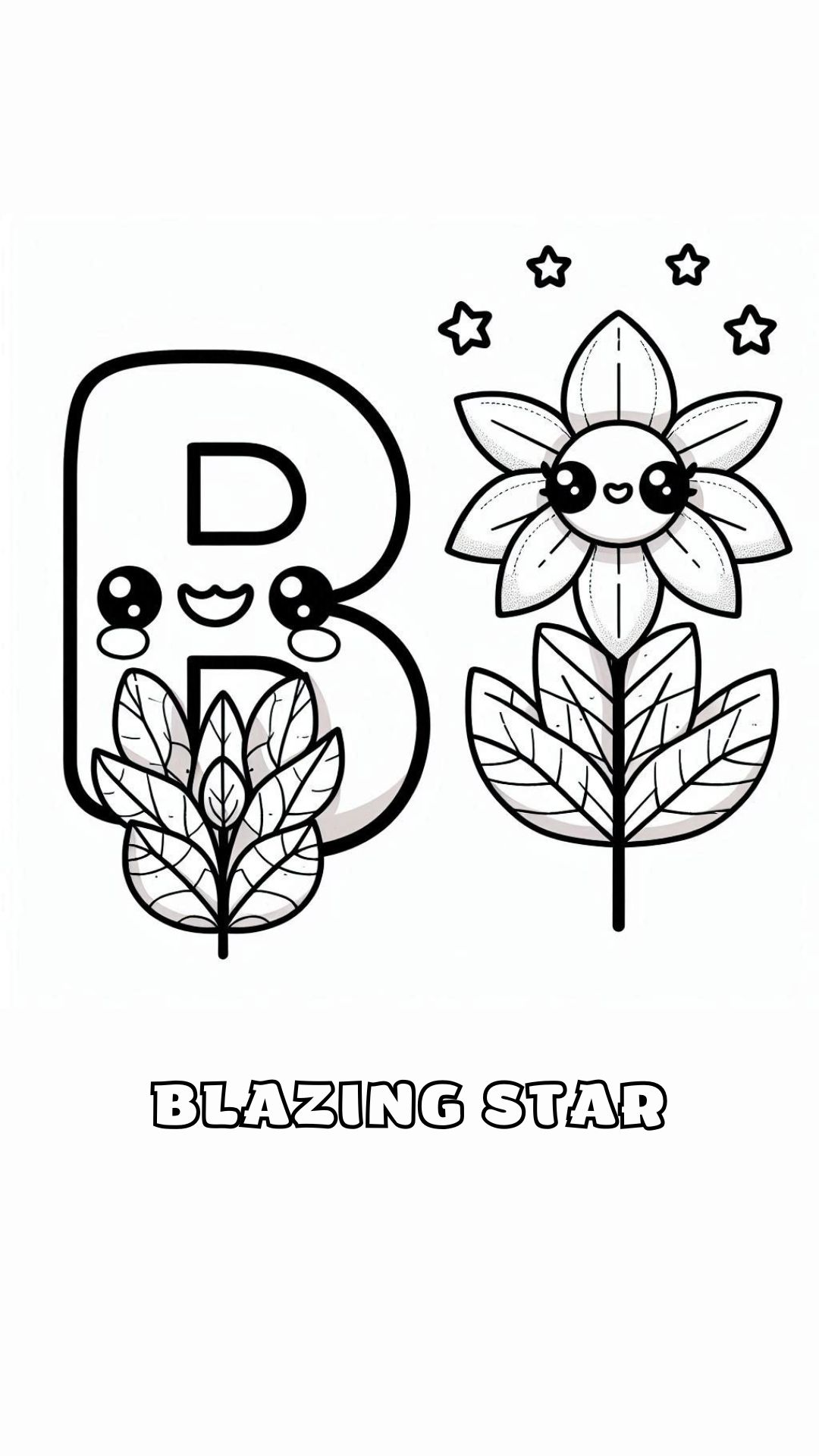 Letter B kleurplaat – bloemen Blazing Star