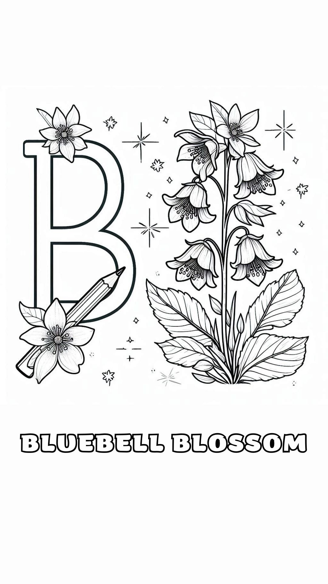 Letter B kleurplaat – bloemen Bluebell Blossom