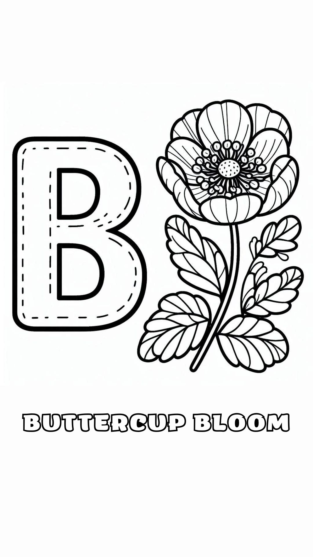 Letter B kleurplaat – bloemen Buttercup Bloom