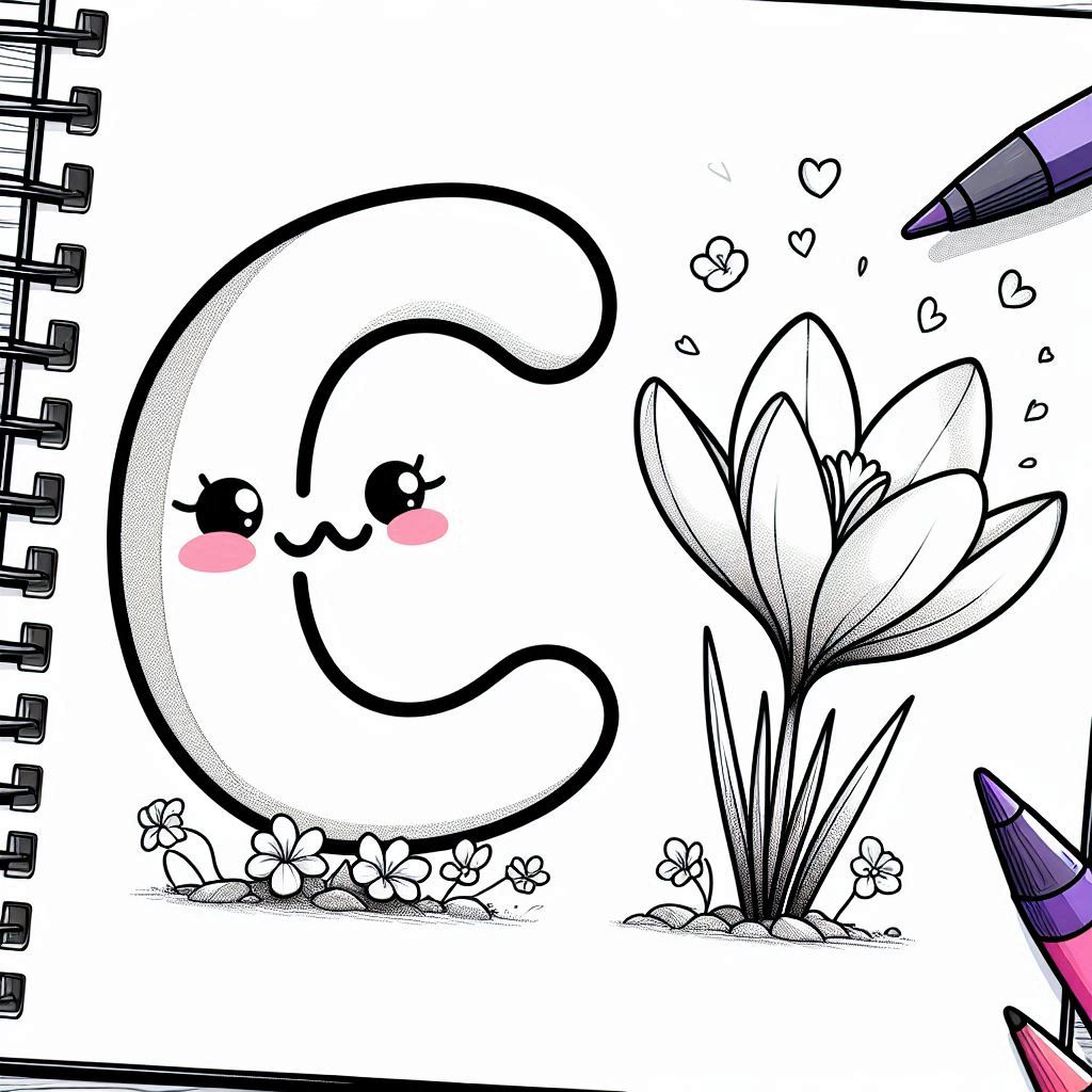 Letter C-bloemen kleurplaat thumbnail