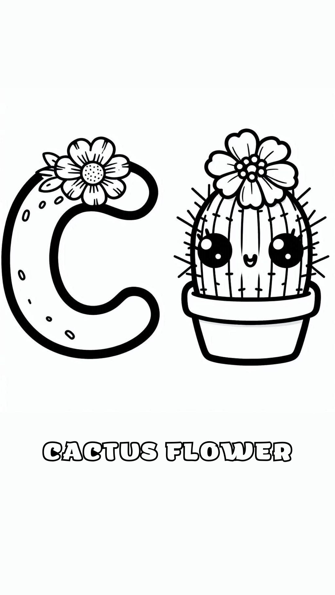 Letter C kleurplaat – bloemen Cactus Flower