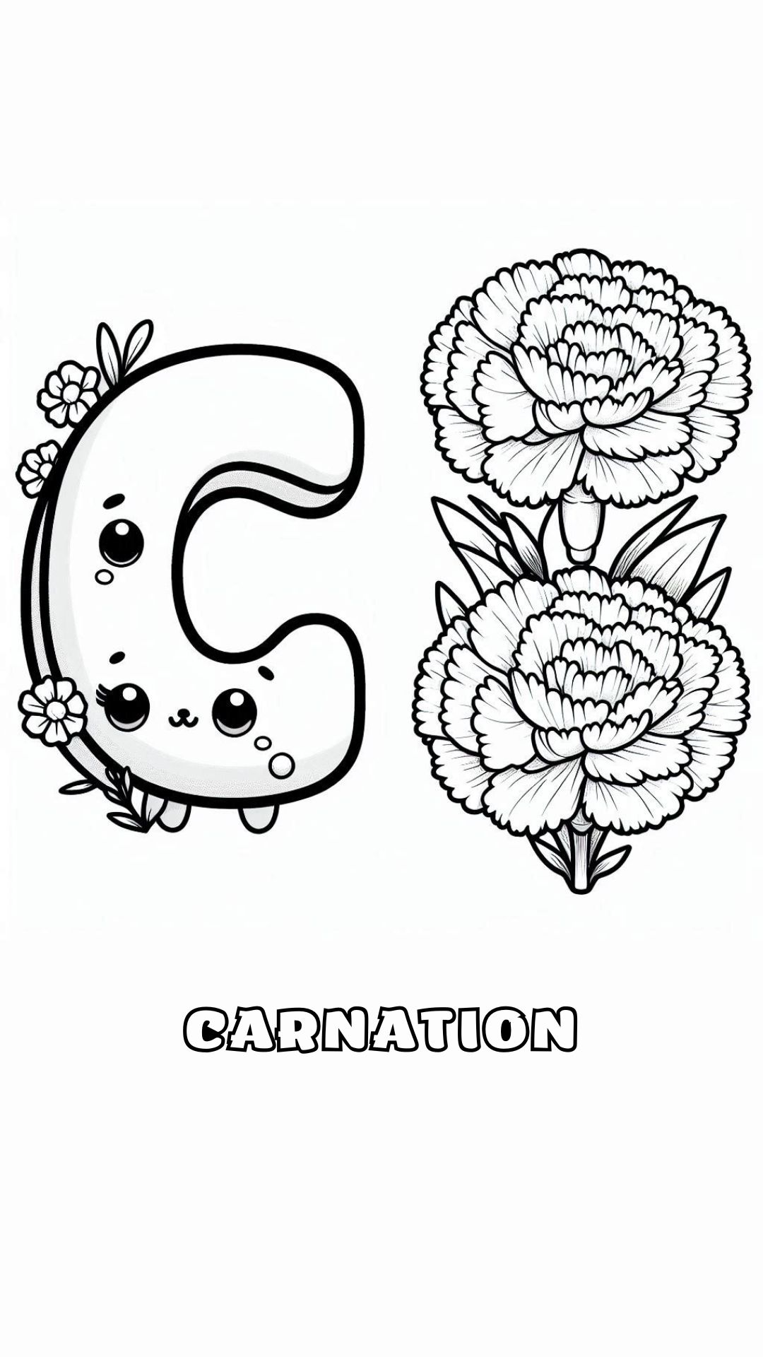 Letter C kleurplaat – bloemen Carnation