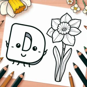 Letter D-bloemen kleurplaat thumbnail