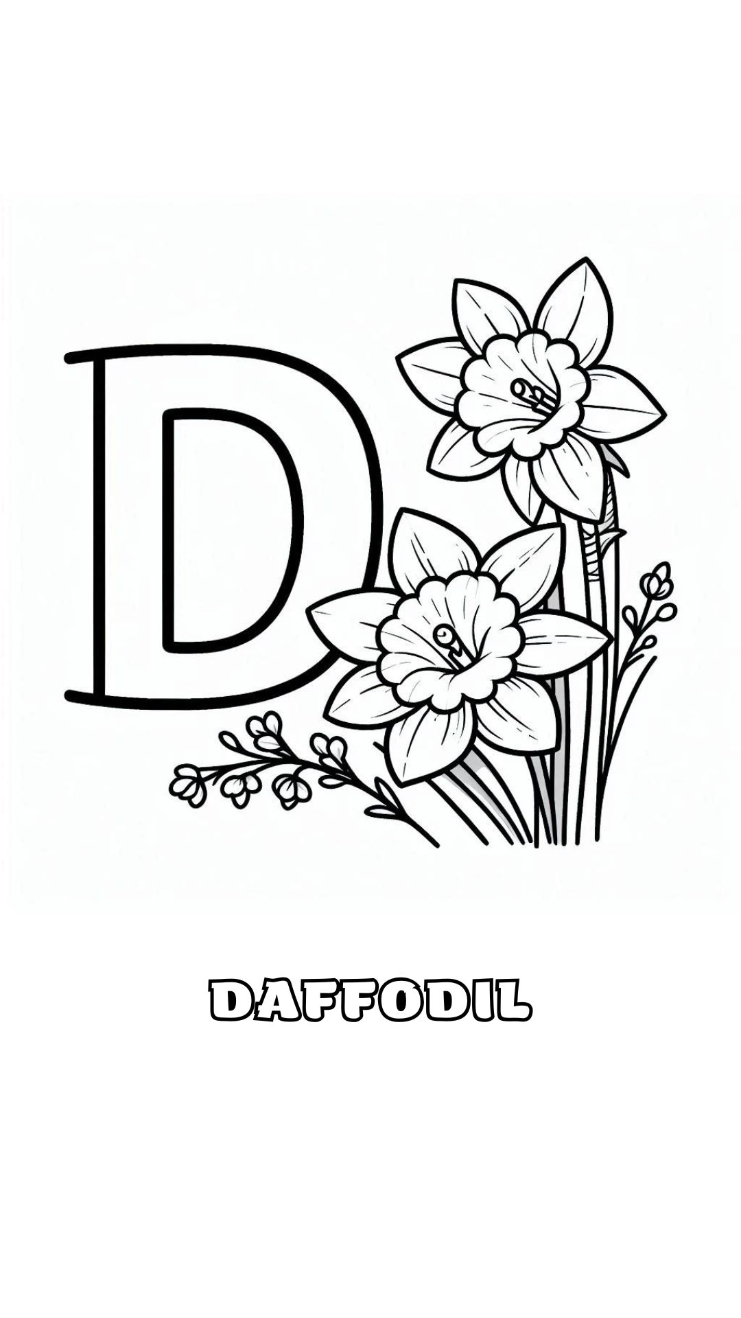 Letter D kleurplaat – bloemen Daffodil