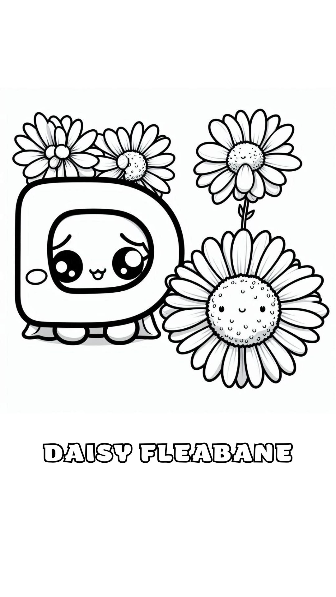 Letter D kleurplaat – bloemen Daisy Fleabane