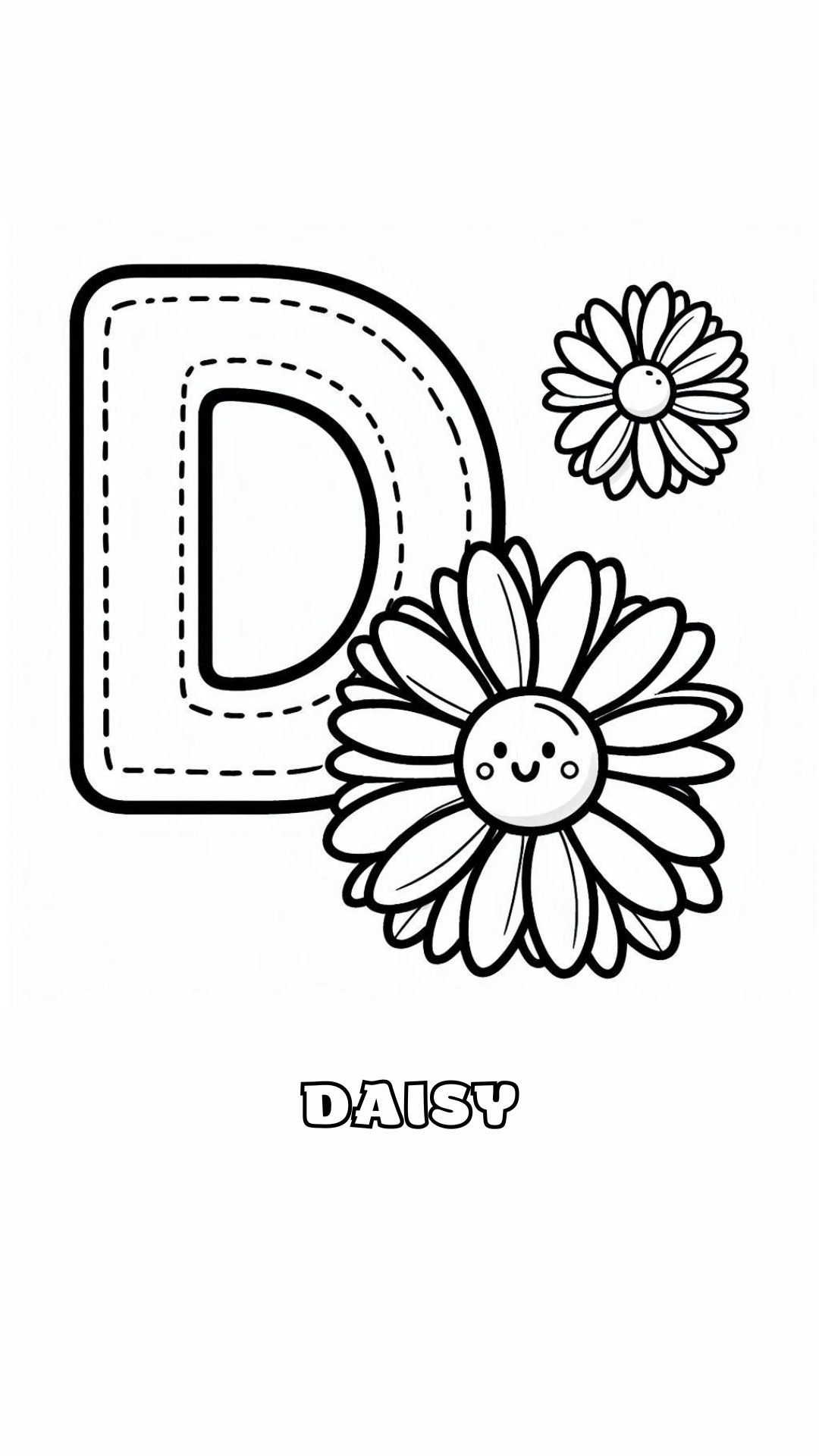 Letter D kleurplaat – bloemen Daisy