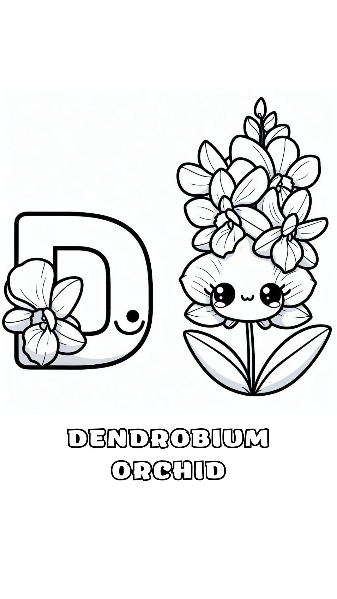 Letter D kleurplaat – bloemen Dendrobium Orchid